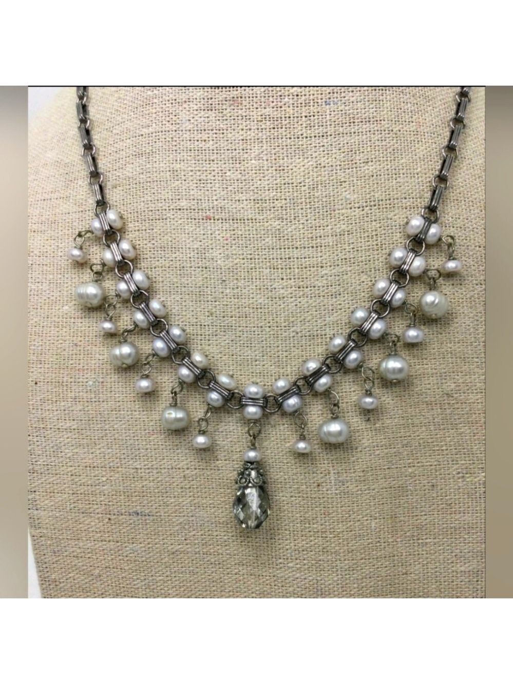 Dona S.F. Silvertone Pearl Fringe Necklace 16"